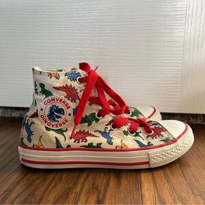 Converse All Stars Red Multicolored High Tops Dinosaur Kids Size 1 Dinoverse
